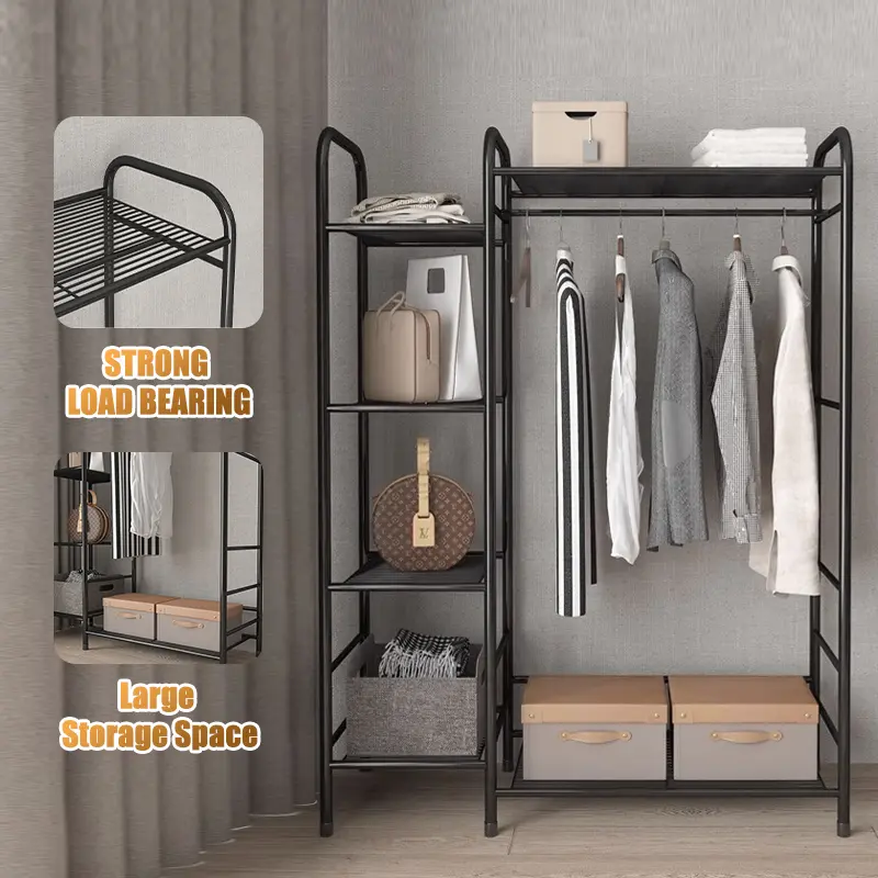 Bedroom Coat Rack Hanging Rack Sturdy Steel Pipe Clothes Rack Clothes Hanger Stand Organiser Installation Hangable Shoe