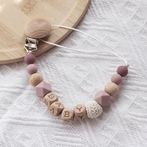 BPA Free Wood Silicon Beads Chain Baby Teething Toy Silicone Pacifier Holder Dummy Clip Baby Pacifier Clip