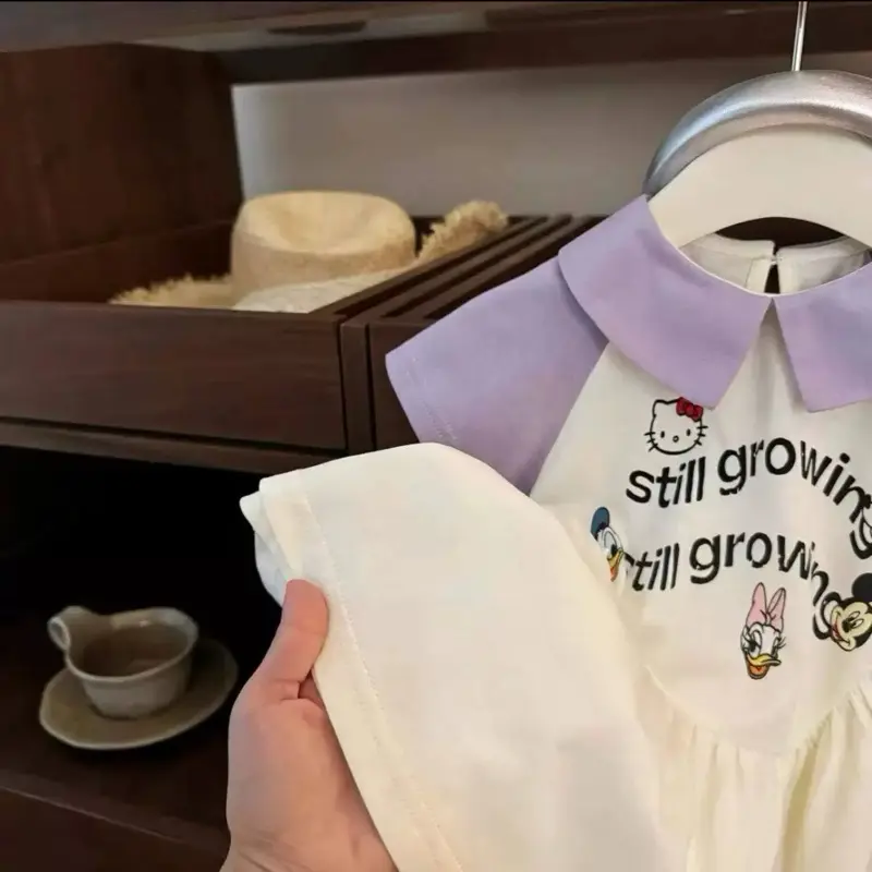 (Mẹ Kem Bean ) Váy polo cổ bẻ tím in hoạ tiết đáng yêu cho bé 6-30kg , váy bé gái mặc đi học , váy bé gái đi chơi 2