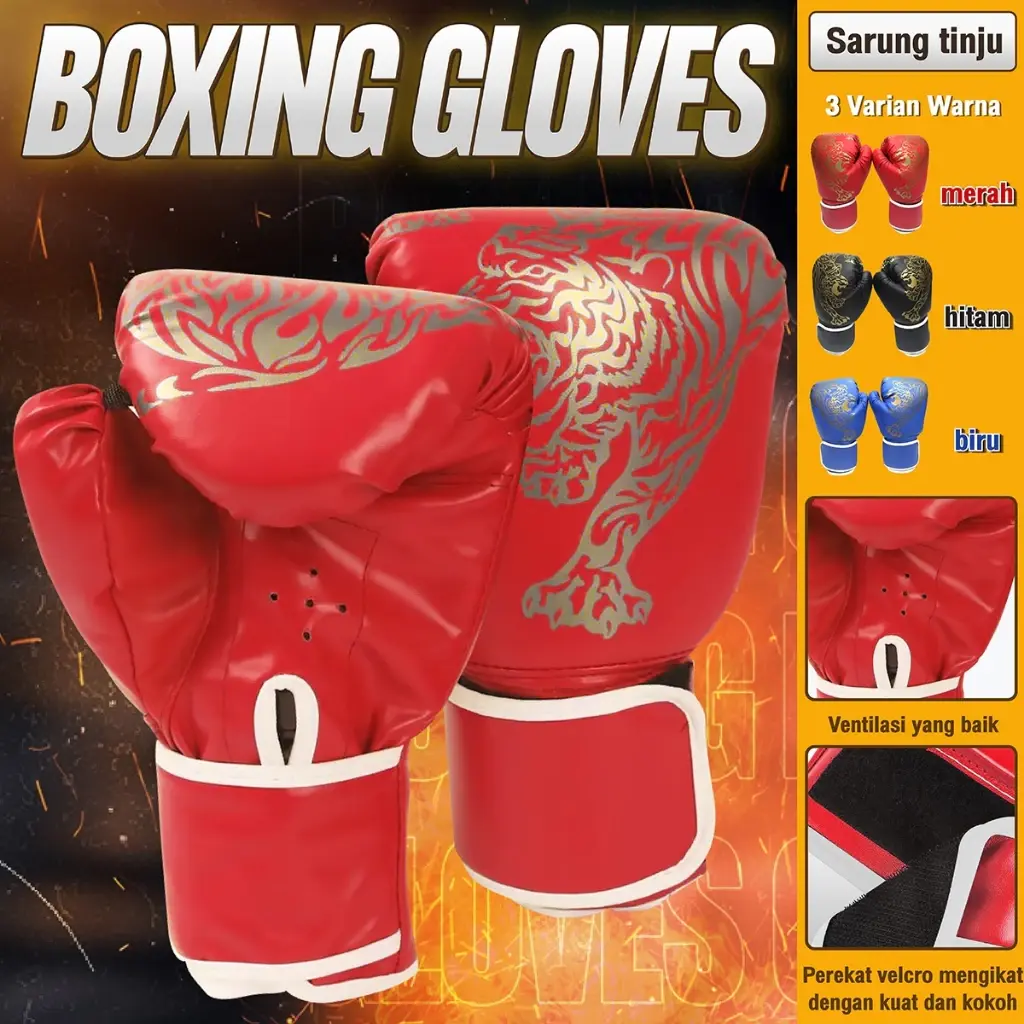 【COD】Sarung Tinju Muaythai MMA Dewasa & Anak PU Kulit Tahan Lama 6/12 Oz Hitam Merah