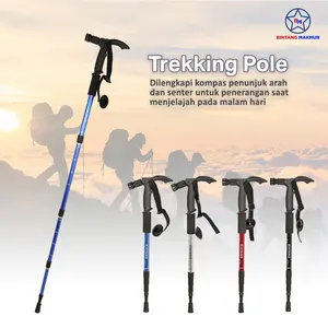 Tongkat Hiking Gunung Tracking Trekking Pole Anti Slip Dengan Senter Kompas