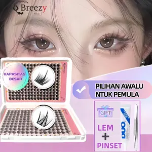 Breezy Bulu mata palsu promosi akar-akar yang jelas dan tidak berantakan tidak lepas sepanjang hari disertai lem dan pinset secara gratis Bulumata Eyelash