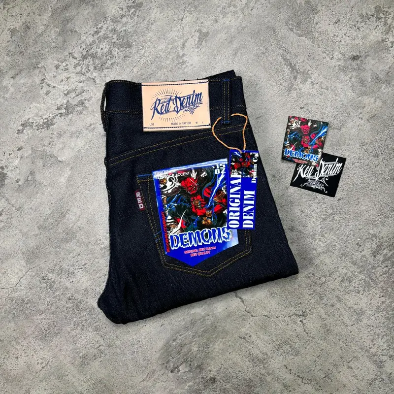 RED DENIM -Art DEMONS 15Oz Sanforized Denim Accent Selvedge