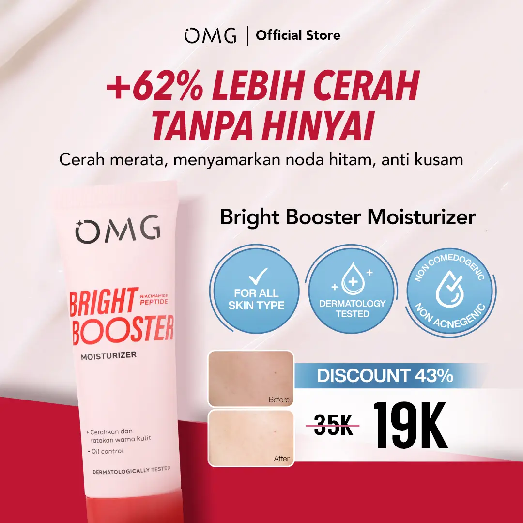 OMG Bright Booster Moisturizer 25 g -Tone Up Moisturizer - Melembabkan, Mencerahkan, dan Menjaga Skin Barrier - Melindungi dari Polusi dan Sinar UV - Mengandung Niacinamide + Peptide