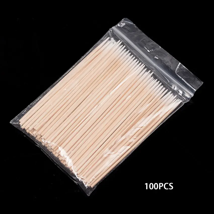 100 PCS/pack Short Wood Handle Small Pointed Tip Head Cotton Semi Permanent Eyebrow Tattoo Beauty Makeup Color Dedicated