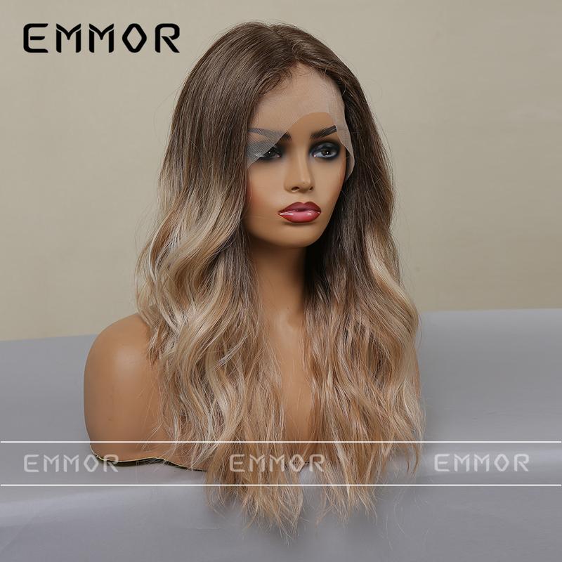 New Hair Lace Lace Small T Dark Brown Gradient Light Brown Big Wave Long Curly Hair European and American Style Lace Wig for Women 3