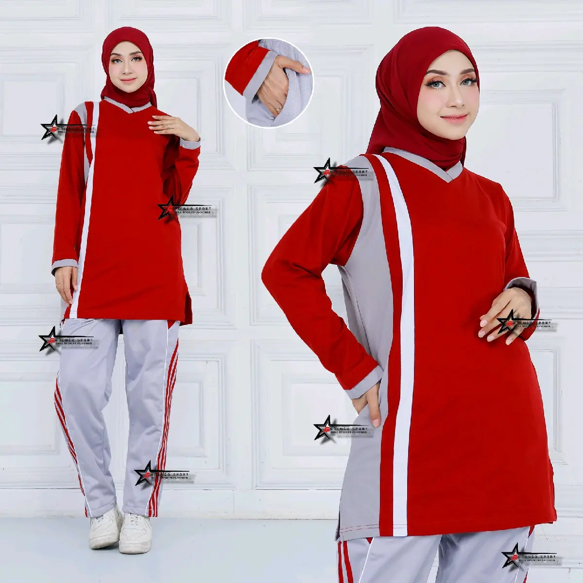 One Set Baju Olahraga Tunik Sport Muslimah / Setelan Kaos Olahraga Senam Wanita Muslimah / Seragam Olahraga Senam Celana Panjang Celana Panjang Celana Panjang