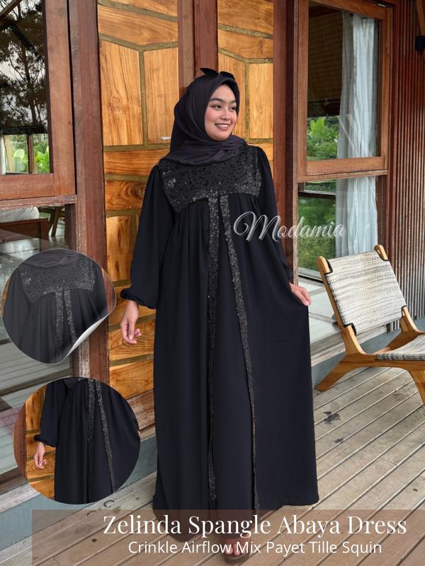 Zelindra Spangle Abaya Mewah Gamis Elegan Simple Wanita Baju Lebaran 2025 Model Baru by Modamia Fashion 2