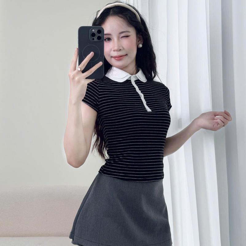 SUXING-(MEGA LIVE) Áo Polo Thun Sợi Len Tăm Mây Cổ Bẻ 2 Lớp Ôm Body _S257