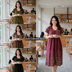 Daster Dress Rayon Premium Elsa – Model Kerut Cantik Jumbo LD110 | Warna Hitam Maron Navy Coklat Army
