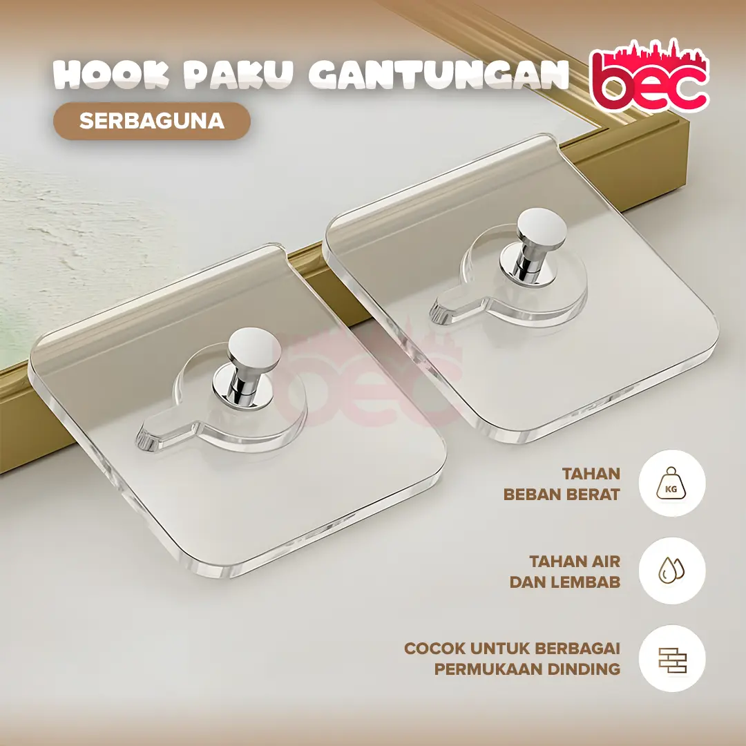 [BEC] Hook Paku Gantung | Stiker Hook Magic Paku Perekat Tanpa Bor Dinding Tembok | Paku Tempel Gantungan Foto Bingkai