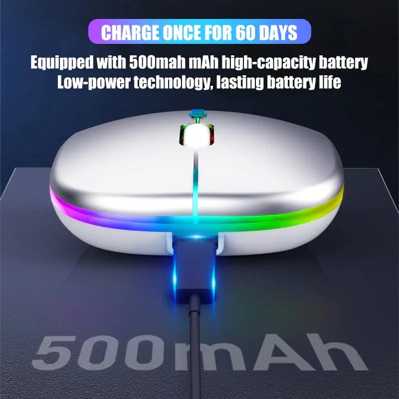 Mouse Gaming Wireless Bluetooth Rechargeable LED RGB Type C Silent Click 1600DPI Ergonomic USB Power Saving Baterai Tahan Lama Kursor Akurat untuk Komputer Laptop MacBook iPad Smartphone Tablet Portable Garansi Bisa COD Computer Device  Lampu RGB 2