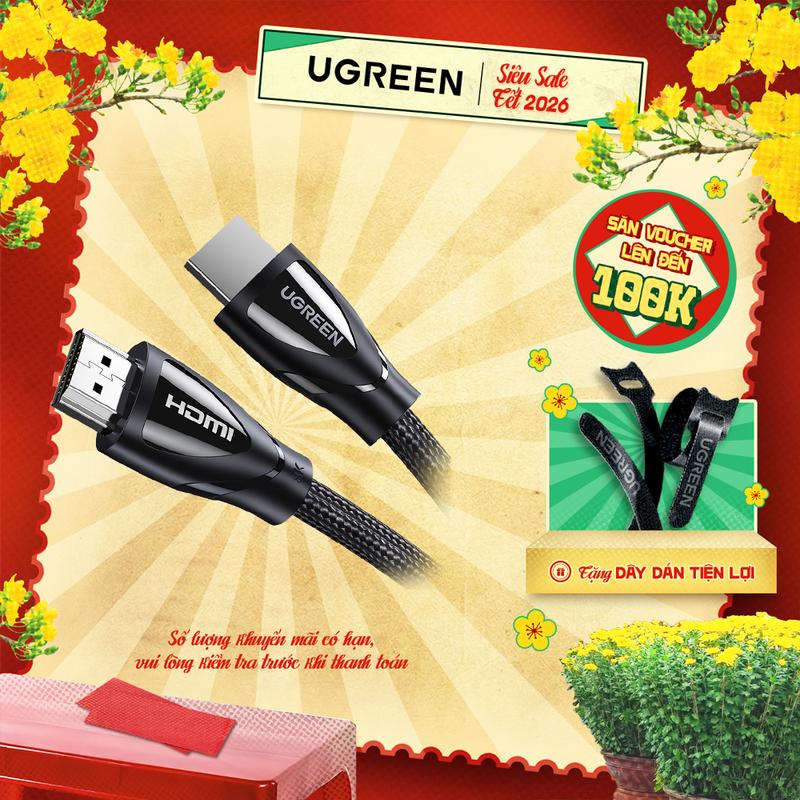 Cáp HDMI 2.1 UGREEN HD140 Hỗ trợ 3D 8K 4K Tốc độ truyền tải băng thông 48Gbps | Bảo hành 18 tháng 1 đổi 1 | Phụ Kiện
