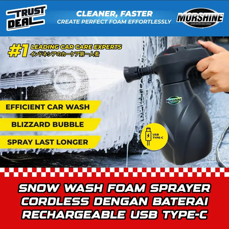 Electric Foam Sprayer Cordless MORSHINE Alat Cuci Motor Mobil Semprotan Salju Otomatis Rechargeable Type C 0