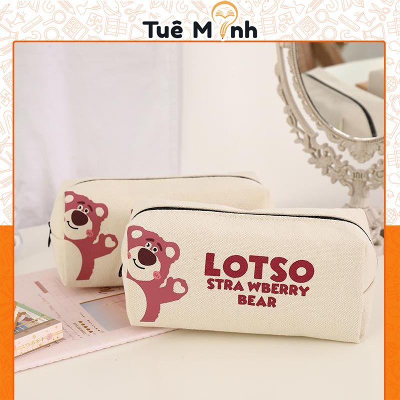  Túi đựng bút K96 vải bố Gấu Lotso cún con đáng yêu hộp đựng bút to rộng hình dễ thương 