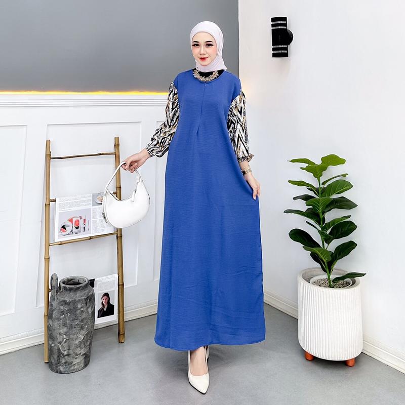 Alesia Dress crinkle mix rayon viscose muslim wanita Viral kekinian Santai Nyaman Airflow Gamis Textured Woven Fabric White Murah Tapi Mewah Lebaran Zipper Remaja crinkle airflow bisa dicuci dengan mesin kondangan 8