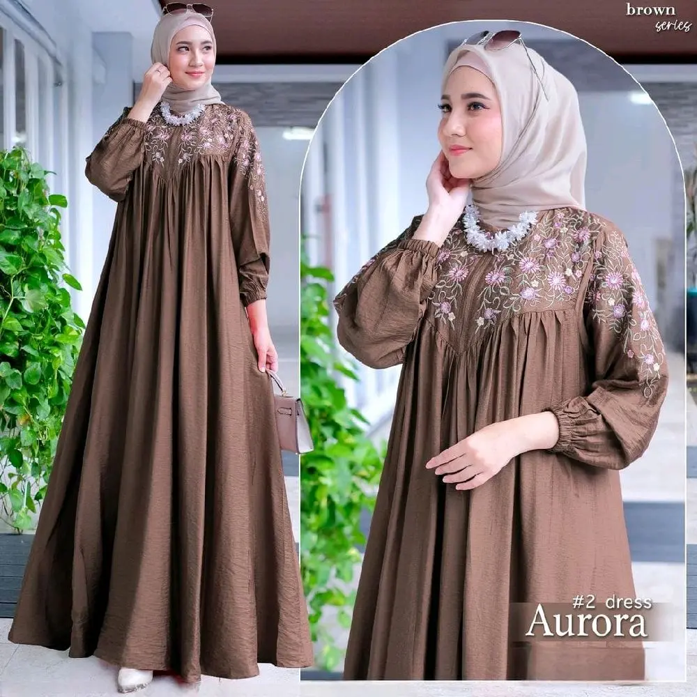 Aurora  Syari Mewah untuk Wanita Dewasa Lebaran Kondangan - Airflow, Pesta, , Crinkle   knit Gamis larissa  dress  gamis gamis  daster  rayon  premium gamis  set gamis  kotak  kotak  kekinian gamis  layer  3  susun