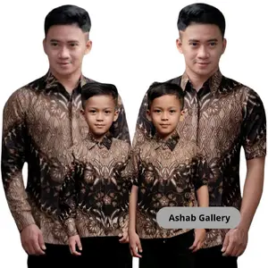 Kemeja Batik Anak Laki-laki Lengan Panjang Couple Batik Ayah Dan Anak Cowok Warna Coklat Hitam Motif Keris Hem Pria Dewasa Terbaru
