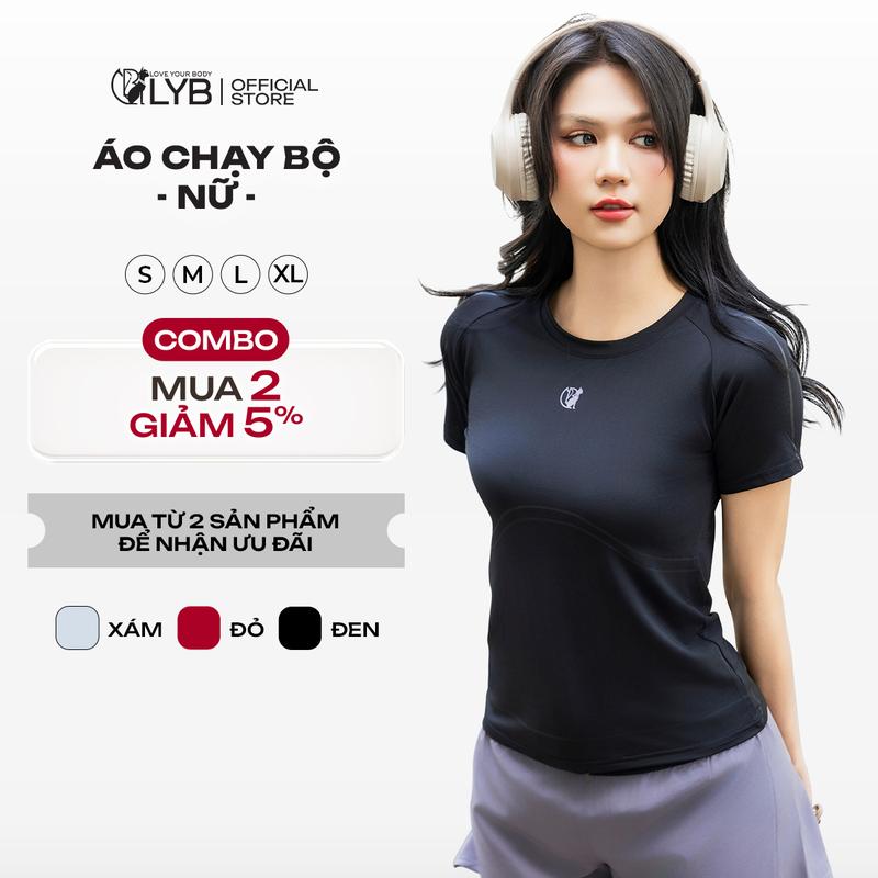 LYB - Áo chạy bộ nữ, áo tập thể thao, gym nữ, áo thun mè thoáng, form suông, phản quang, nhiều màu