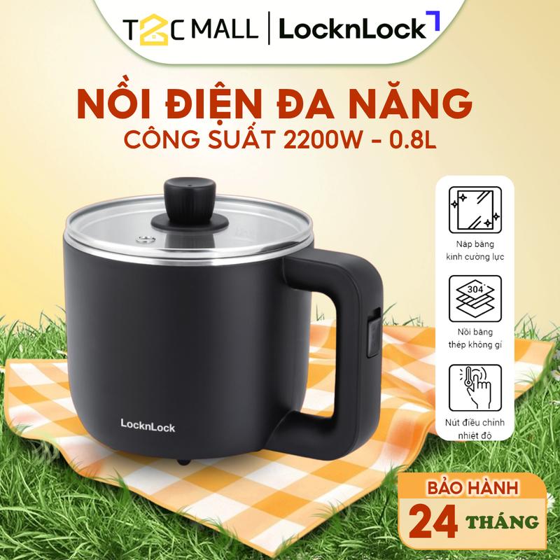 Nồi điện đa năng LocknLock 0.8L Kèm Khay Hấp Trứng, nồi lẩu , nấu mì EJP116BLK T2Cmall Nồi Lẩu Điện Nấu Ăn n ồ il ẩ u mini
