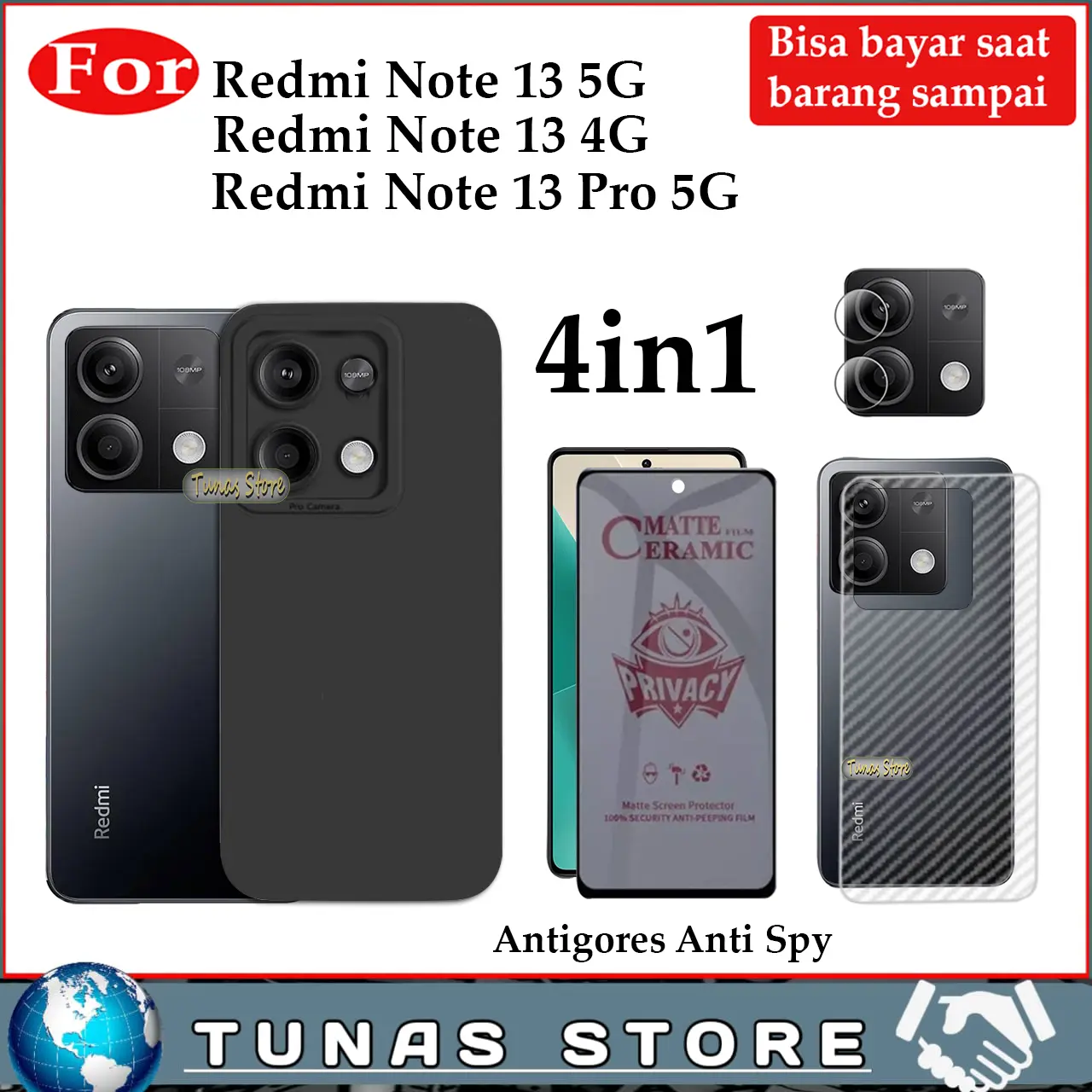 PAKET 4 IN 1 Softcase untuk Redmi Note 13 5G 4G 13 pro 5G casing case Tempered Glass Camera Lens Garskin Antigores Blue