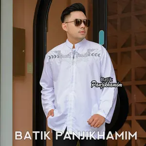 Baju Koko Pria Lengan Panjang Bordir Warna Putih Bahan Katun Saku Samping Busana Muslim Dewasa Jumbo