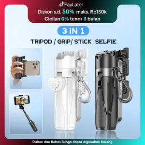 TNW T26 Extendable Grip Tripod Mini Selfie Stick Remote Control Tripod 3 In 1 Tongsis Tripod Bluetooth Dan Lampu