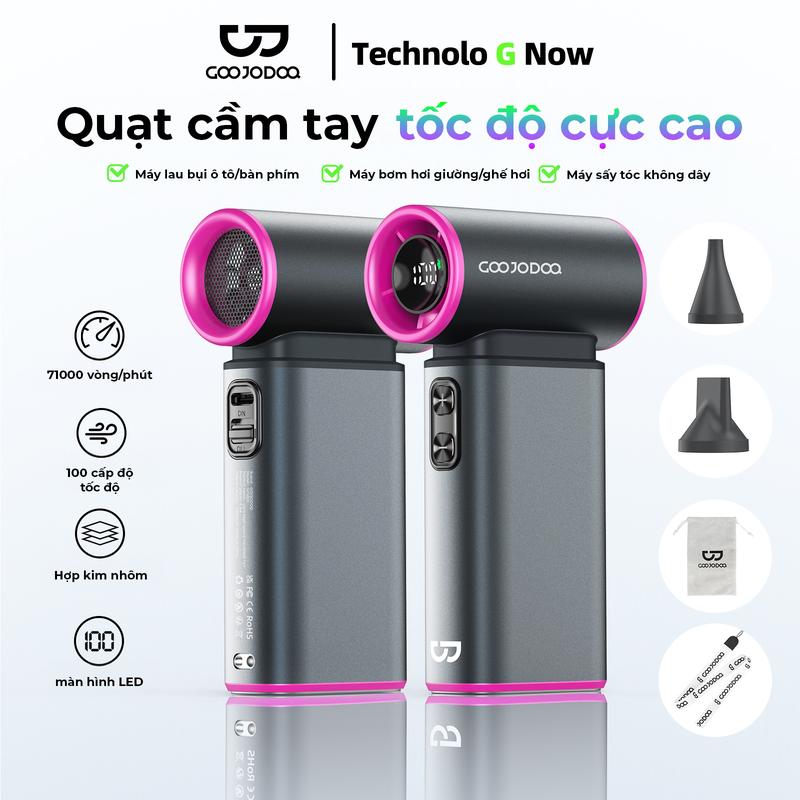 Quạt cầm tay tốc độ cao GOOJODOQ Quạt 3 trong 1 với Màn hình LED 100 mức gió chức năng thổi khô Pin 6000mAh