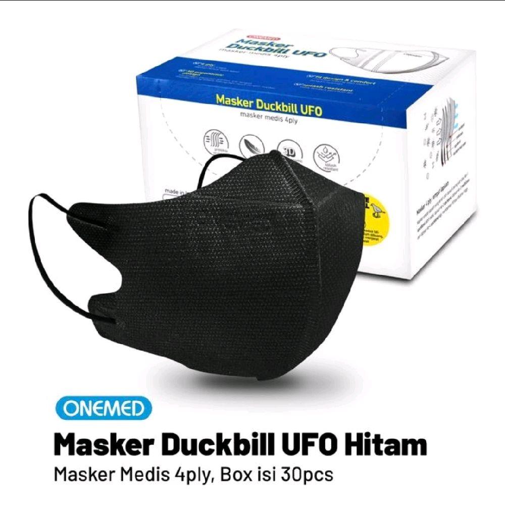 Masker Karet Medis Duckbill UFO Black 4ply Onemed Box isi 30 Lembar Duckbill UFO Hitam Onemed