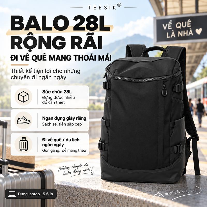 Balo nam balo nữ du lịch TEE SIK ba lo di du lịch nam đen chống nước, nhiều ngăn đựng laptop 17 inch đi học đi làm BL09 ba lô
