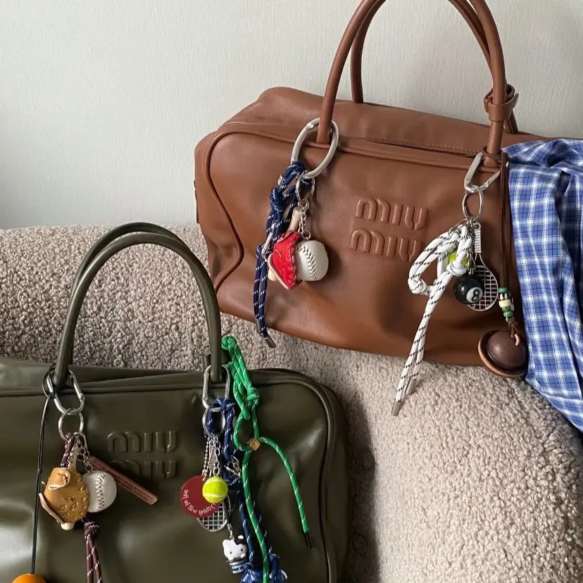 Trendy Bag Charm Keychain with Sports Charm and Rope