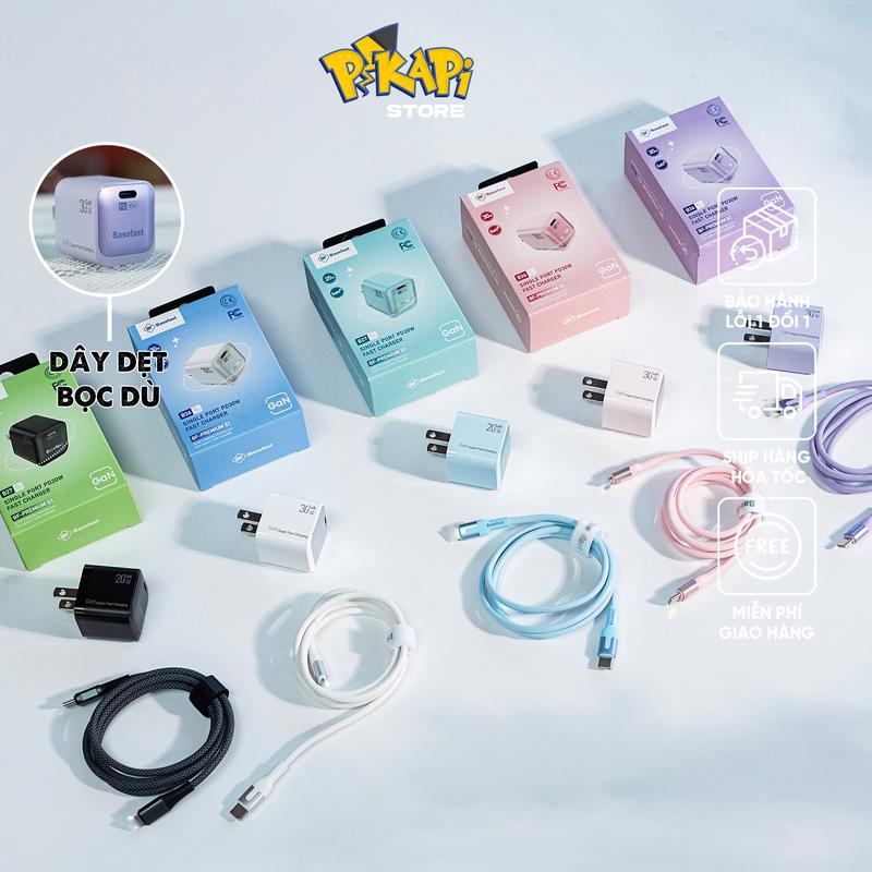 Pikapi Sạc Nhanh GaN BF PREMIUM củ 20W - 30W + dây bọc dù C - L, C - C, BH 2 năm, Lỗi 1 đổi 1