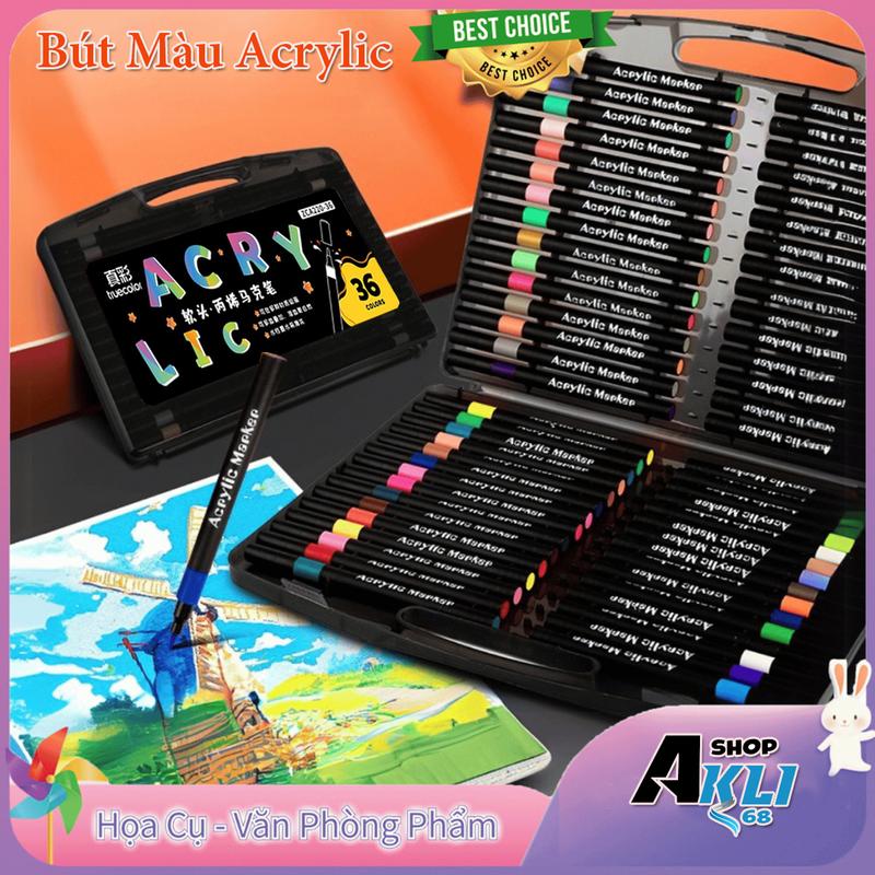 Bản Cao Cấp Hộp 60 Bút Màu Acrylic Marker Đầu Brush Có Thể Vẽ Chồng Màu Màu Sắc Tươi Sáng ,Vẽ Trên Mọi Chất Liệu Không Thấm Giấy