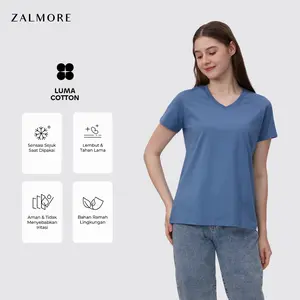 Zalmore Women Vneck Pastel Series T-Shirt Premium LUMA Cotton - Kaos Wanita Lembut Ringan Sejuk Anti Nerawang