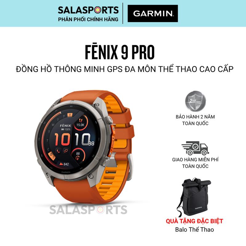 Garmin Fenix 9 Pro – Đồng Hồ Thông Minh GPS Đa Môn Thể Thao, Màn Hình AMOLED, Kính Sapphire