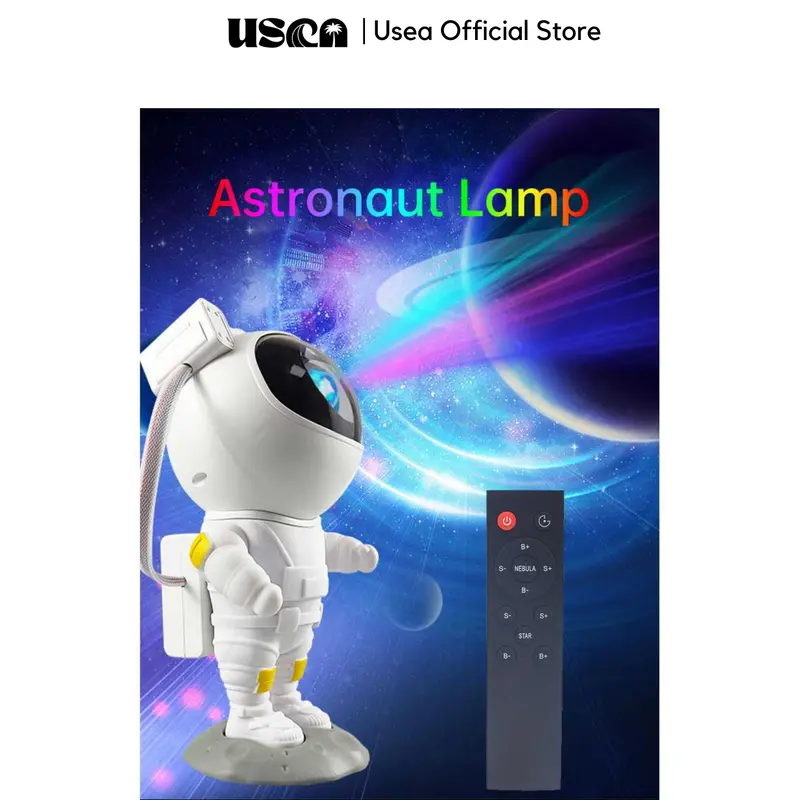 USEA Lampu Tidur Proyektor Bintang Galaxy 8 Warna Nebula Astronaut / Astronot Baterai Hitam Lampu Langit Galaxy Kamar Aurora 2