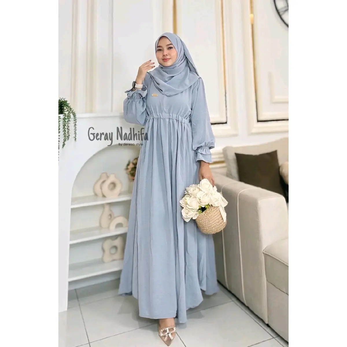Aisyah longdress set pashmina cringkle airflow by dereza style gamis kekinian terbaru
