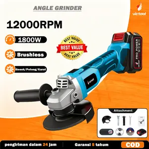 Victool Mesin Gerinda Tangan 4 inch 100mm 1800W Brushless 12000RPM Angle Grinder Mini Grinda COD Garansi 5 Tahun