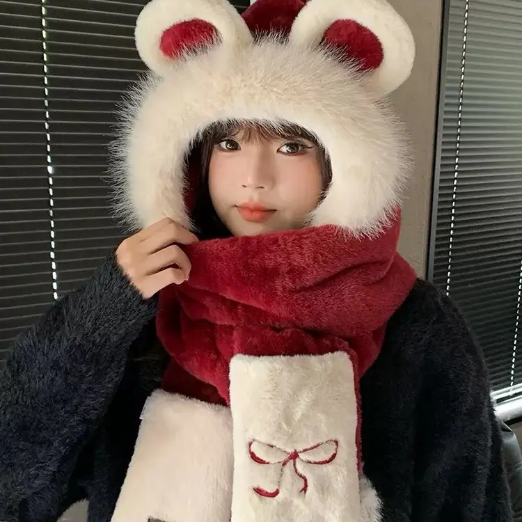 Feelme KK-452 Topi Bulu Syal Scarf Sarung Tangan in One Piece Winter musim dingin Holiday Salju Snow