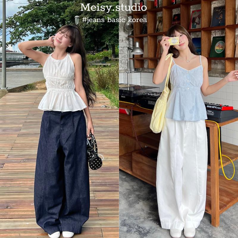  Quần ống rộng phồng phong cách Hàn Quốc chất jeans kaki mềm Meisy 