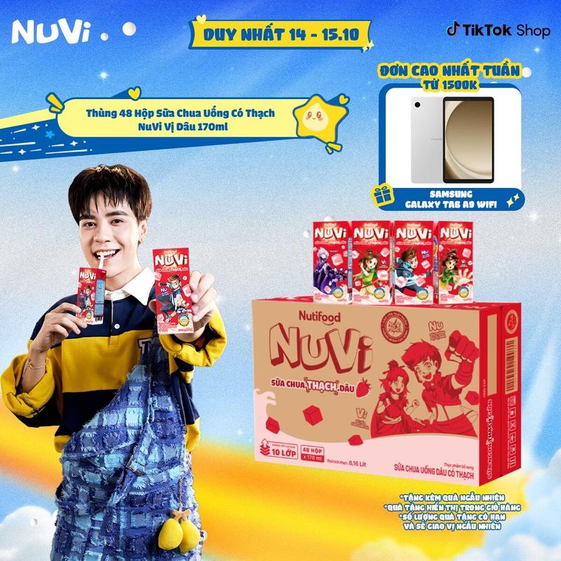 Thùng 48 Hộp Sữa Chua Uống Có Thạch NuVi Vị Dâu 170ml