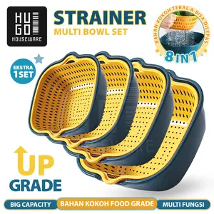 HUGO Keranjang Pengering Sayuran Buah Wadah Peniris Cuci Sayur Buah Saringan Serbaguna 8 in 1