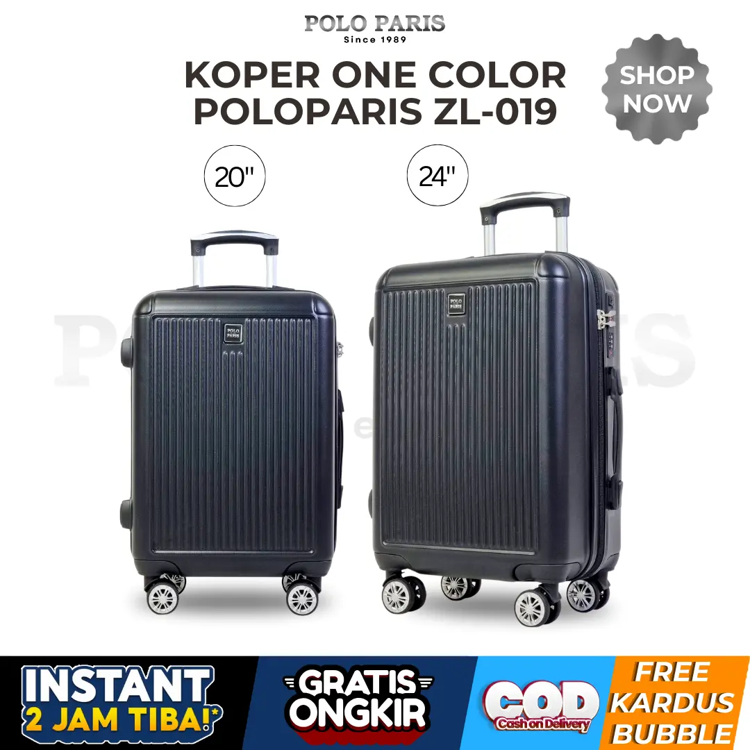 POLOPARIS - Koper One Color 019 20/24 Inch Polycarbonate + Fiber ABS Kunci Semi TSA 3 Angka Tahan Banting
