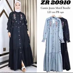 Dress jeans bunga bordir dark gray