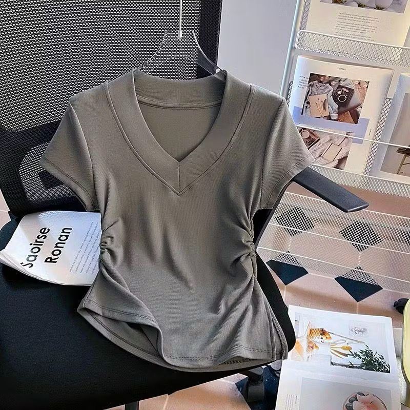 ALCOLLECTION-Kaos Atasan Wanita Polos-Lengan Pendek-Model Cubit Kiri-Kanan-Bahan Semi Spandex Size M L XL XXL