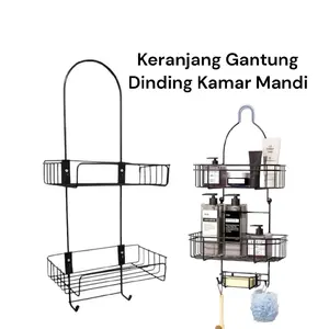 Keranjang Gantung Dinding Kamar Mandi dengan Rak Dua Tingkat untuk Perlengkapan Mandi dan Aksesori