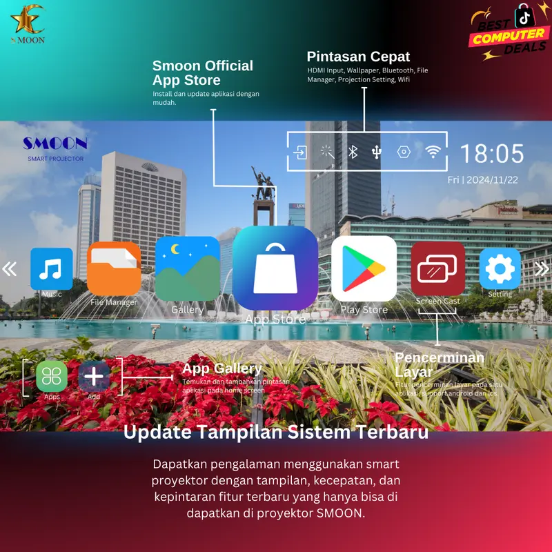 SMOON300 SMART PROYEKTOR LCD TV - INCLUDE HDMI -  GOOGLE STORE - ANDROID - NETFLIX - YOUTUBE - WIFI - 180 ANSI - INTERNET - 720P 2