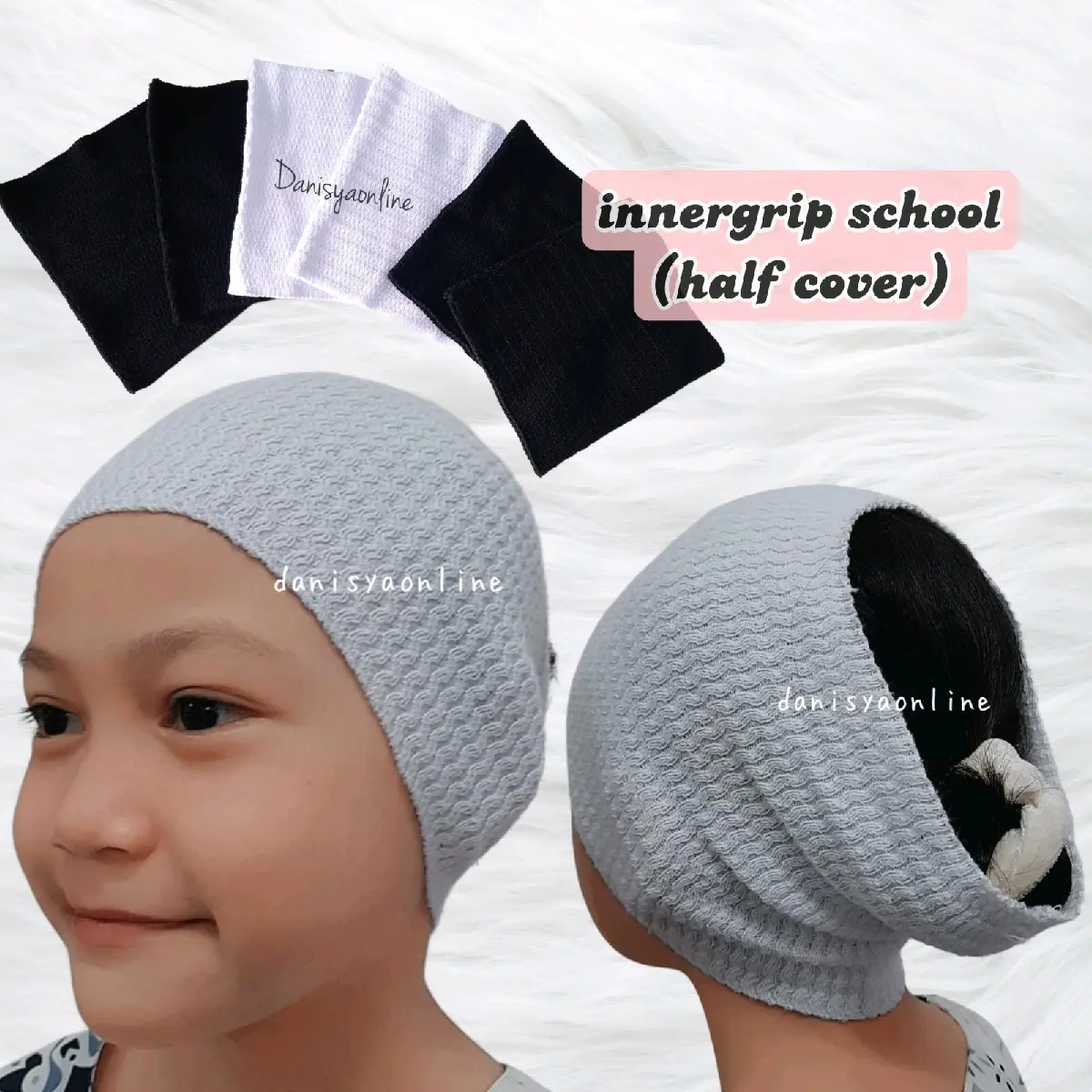 Inner Grip Anti Pening KIDS(HALF) Tudung Budak Cotton Knitted Sekolah