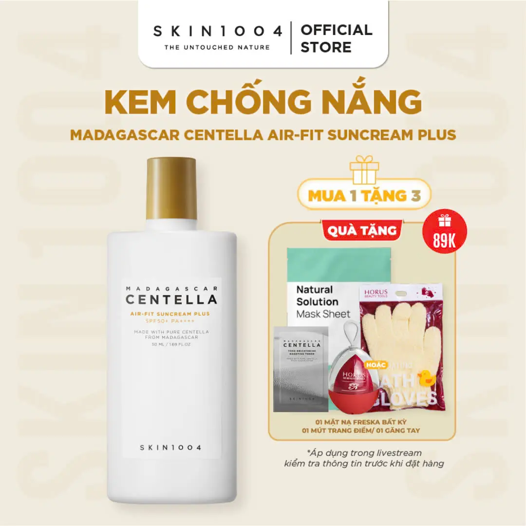 [LS][Tặng 1 mask Freska+1 găng tay tắm+1 sachet bất kì] SKIN1004 Kem chống nắng vật lí Madagascar Centella Air-Fit SunCream Plus SPF50+PA++++ 50ml