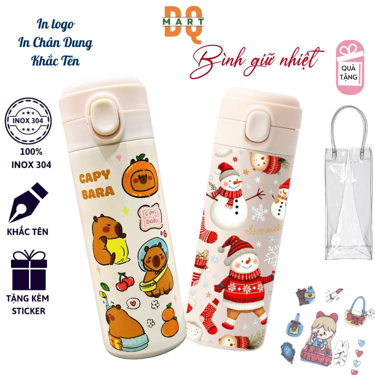  DQMART Bình Giữ Nhiệt Gấu Khắc Tên 420ml Giữ Nhiệt 12h Inox 304 420ml Bình Giữ Nhiệt Gấu Dâu Inox 304 450ml Tặng Kèm Sticker & Túi Đựng Trong Suốt 
